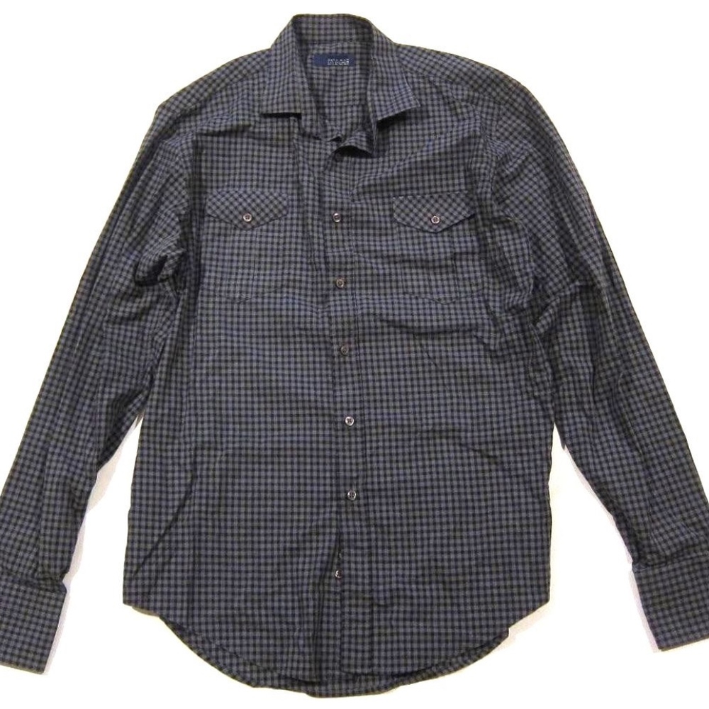 ZARA Gingham Plaid Long Sleeve Button Down sz L